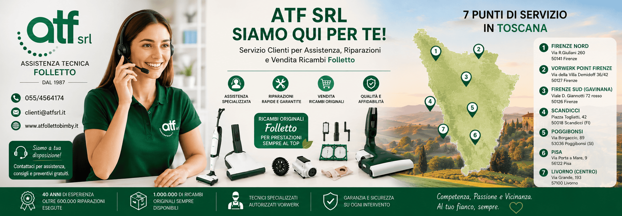 Contatti e Sedi 1 sedi e contatti - immagine di una signorina che risponde al servizio clienti di atf srl per il service folletto e bimby smistando le sedi e gli indirizzi